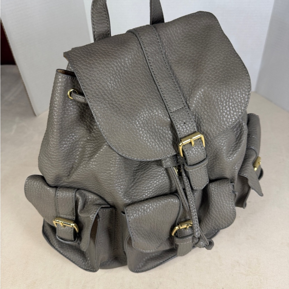 Just fab Gray Faux Leather Backpack